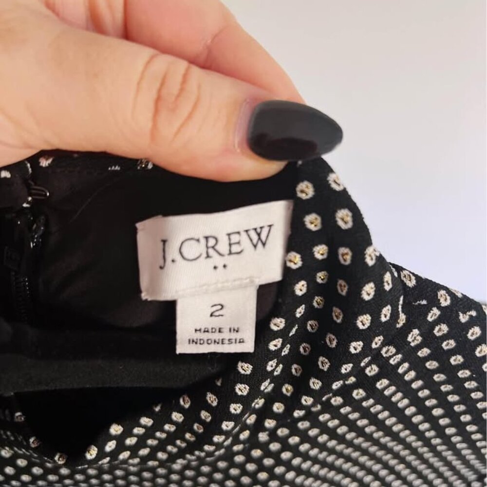J.Crew Mock Neck Jacquard Sheath Dress Black Metallic Dot Career Cocktail Size 2 - Picture 4 of 4